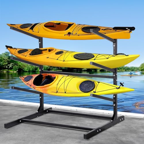 Oxphanor Kayak Storage Rack 3 Levels, Adjustable Freestanding Kayak SUP Stand, Weatherproof and Heavy Duty, Surfboard Stand Rack, Hold up Kayaks, SUPs, Paddleboards, Canoes
