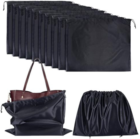 NBEADS 12 Pieza de Bolsas para el Polvo para Bolsos, Bolsas de Almacenamiento de Seda de Imitación, Bolsa Portátil con Cordón, Bolsas de Viaje de Tela para Bolsos, Zapatos, Botas, Negro 39.7x50cm