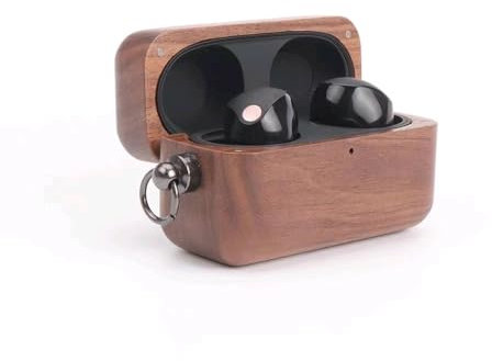 SOLYUJ Case Compatible with WF-1000XM5, Real Wood Style Case Designed for Sony Earbuds WF1000XM5 Case Cover (2023), Protective Cover with Hanging buckle for Women/Men- Walnut