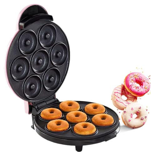 DISHENGZHEN Create Delicious Mini Doughnuts with Ease: Electric Non-Stick Donut Maker for 7 Small Treats - Perfect for Decorating and Icing Fun with Kids pink