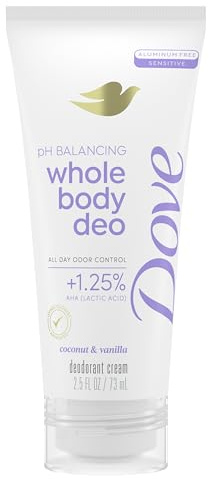 Dove Whole Body Deo Aluminum Free pH Balancing Cream Deodorant Coconut & Vanilla for 72h Odor Control 2.5 oz