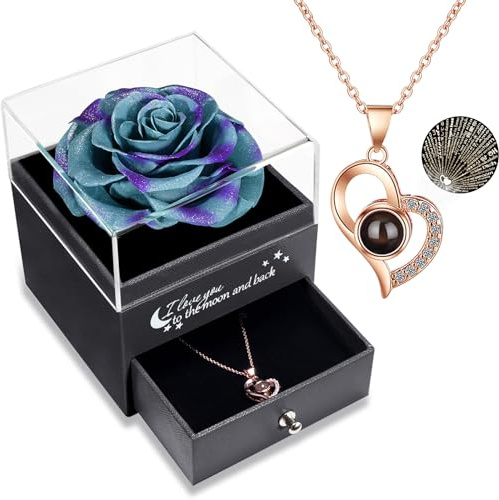 Yamonic Ewige Echte Rose mit Kette Geschenke für Frauen,Ich Liebe Dich Herz Halskette Frauen Geschenk Weihnachten Geburtstag Valentinstag Jubiläum, Infinity Rosen Geschenke Für Freundin Mama