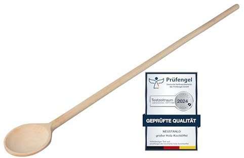 Neustanlo Holz-Kochlöffel Maischelöffel - 50 cm lang - Robuster und hygienischer Küchenhelfer aus Buchenholz - Umrühren in Töpfen leicht gemacht