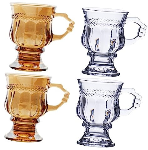 Cabilock Copas De Cristal Repujado 4 Unidades Vaso De Alta Altura Ideal Para Café Té y Postres.