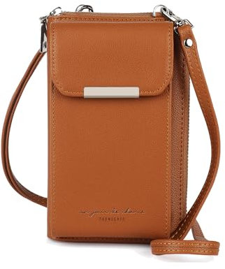 Katech Handytasche Zum Umhängen Damen Mit Geldbörse für Handy Unter 6,5 Zoll, Handtasche Damen Umhängetasche, Schultertasche Damen PU Leder, Kleine Tasche Damen Passt Karten, Geld, Münzen, Braun
