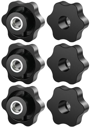 FOMGIIN 6 Pezzi M10 50mm Manopola di Serraggio con Filettatura Impugnatura Ferro Zincato Zigrinata, Universale Manopole Maniglia Stella Testa Serraggio Dado Dadi Manopola per Macchine Utensili