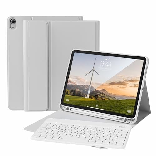 KVTVOU Keyboard Case for iPad Air 11 Inch 2025/2024 (M3/M2, 7th/6th Gen), iPad Air 5th /4th Generation 2022/2020 10.9 Inch, Magnetic Wireless Keyboard, Ultrathin Case with Pencil Holder, Gray