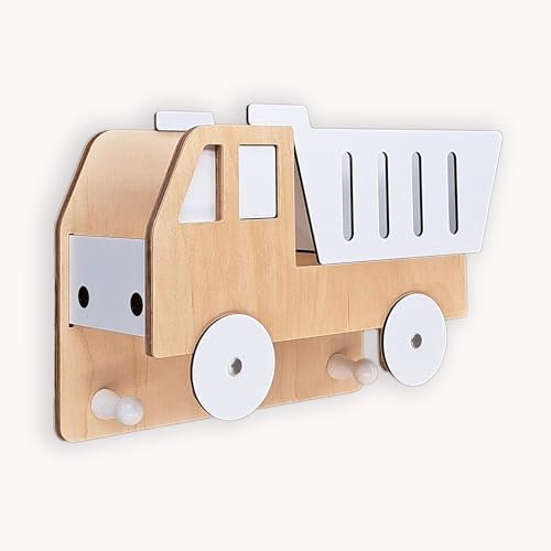 Garderobe mit Ablage Mützenfach, Wandgarderobe mit Ablage, Flur, Baustellenfahrzeug LKW, 31x21x12cm