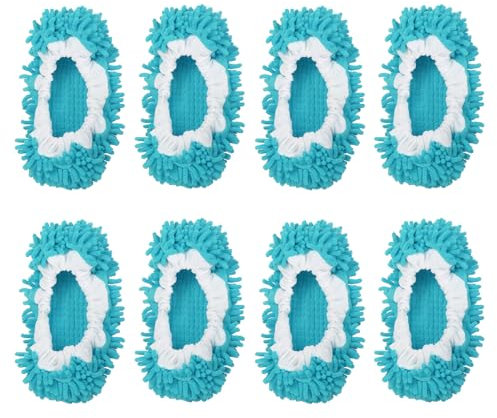 QUARKZMAN Zapatillas de Felpa Lavables para Limpiar el Suelo con Microfibra, Cubiertas de Zapatos de Mopa, Calcetines para los Pies, Herramientas para Limpiar la Casa, Paquete de 8 En Azul