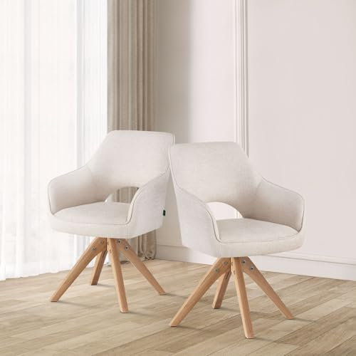 DUBI Möbel Esszimmerstuhl Thomas-Lisa 2er Set | Armlehnenstuhl Federkernpolsterung drehbar mit Massivholzbeinen für Küche, Wohnzimmer, Esszimmer Büro | Retro Design | Weiß, 2 Stück,21102-RE02-B03
