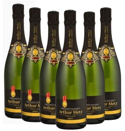 Arthur Metz Crémant d'Alsace Brut | 6 x 0,75 L | 12% Vol. | Traditioneller Schaumwein | Elsässer Eleganz & Frische | Perfekt für Feierlichkeiten