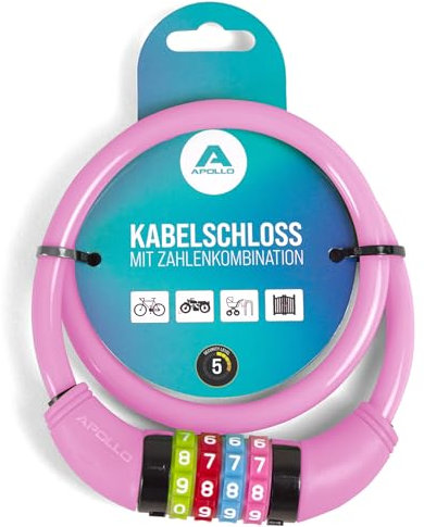 Apollo Antivol pour Enfants - également pour trottinettes et draisiennes - cadenas à combinaison simple pour enfants, léger et sécurisé, cadenas pour trottinette avec code