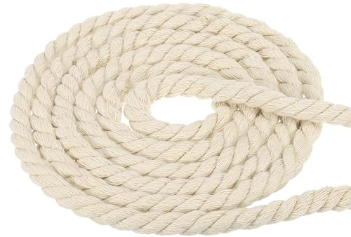 PATIKIL 1/2 Zoll x 100 Fuß Natur Twisted Baumwollseil 3 Strang Starkes Dickes Baumwollseil Tauziehen Seil für Geländer Handwerk Wohnkultur, Weiß