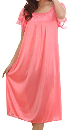 Silk Short Sleeve Nightdress - Long Night Dress Women Comfortable Ice Silk Short Sleeve Nightgown Lightweight Soft Homewear Loose Plus Oversize Nightgown Dress Long Sleeve Nightshirt