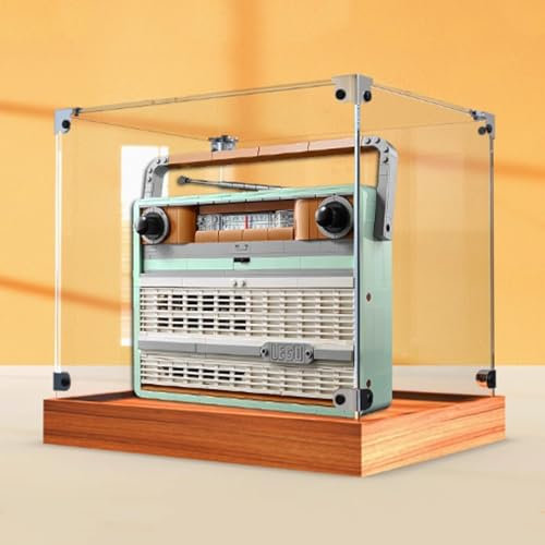 Caja expositora acrílica para modelo de radio Lego 10334 vintage, transparente, a prueba de polvo, compatible con kit de construcción Lego 10334 (modelo no incluido) (base de madera)