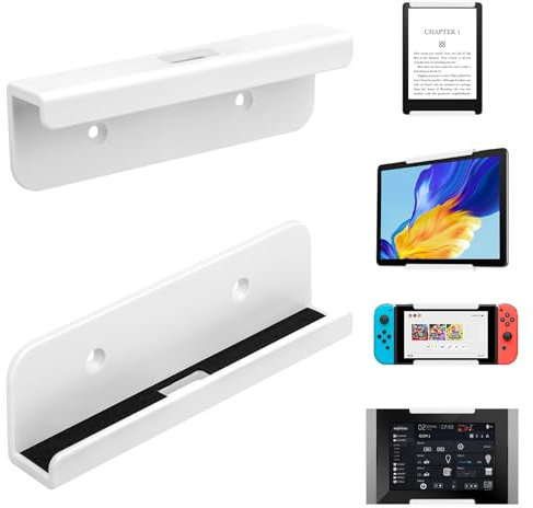 Kigniote Soporte de pared para tableta, soporte de pared universal de plástico para tableta, teléfono y lector electrónico, soporte de pared para teléfono blanco, montaje de pared para tableta de