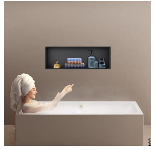 Dusche Nische, Edelstahl Badezimmer Regal Eingelassen, Keine Kacheln Erforderlich, Großes Fassungsvermögen Wand Nische Organizer Für Toilette, Küche, Horizontaler Einbau(Schwarz,62x32x12.5 cm)