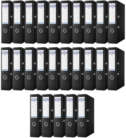 DONAU Master Ordner Breit 25er Pack/DIN A4 / 7,5 cm / 25 Stück/Schwarz/Kunststoffbezug PP/Carton Papier Schlitzordner Büroordner Aktenordner Ringordner/Grünen Punkt
