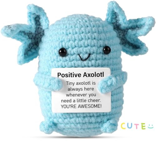 Onperpoe Positive Axolotl Häkeln, Mini Handgemachte Axolotl Geschenke mit Ermutigungskarte, erhebende süße emotionale Unterstützung Geschenk für Familie Freunde Zuhause Schreibtisch Dekoration