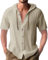 Ophestin Men's Hoodie Shirt Short Sleeve Button Down T Shirts Casual Cotton Beach Hoodies Tops Khaki XL