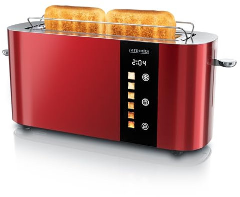 Arendo - Edelstahl Toaster 2 Scheiben Langschlitz - Touchscreen – Doppelwandgehäuse – Integrierter Brötchenaufsatz – 6 Bräunungsgrade – Brotzentrierung – Restzeitanzeige – Memoryfunktion - Rot
