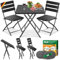 KESSER® Bistroset 3-teilig Balkontisch mit 2 Stühlen | Balkonmöbel Wetterfest & UV-beständig Balkonset klappbare Sitzgruppe | Beschichtetes Stahl & Holz-Optik | Gartenmöbelset mit 6 Filz-Untersetzer