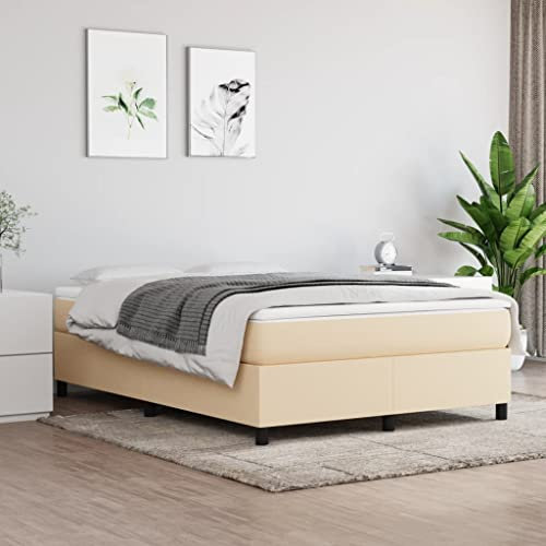 MOBCANT Bettgestell ohne Matratze, Familienbett Bett Doppelbett Futonbett Geeignet für Wohnungen Schulen Schlafzimmer Hotel Creme 140x190 cm Stoff
