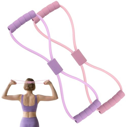 2 Pezzi Bande di Resistenza con Maniglie Elastici a Figura 8 per Donne Esercizio Yoga Palestra Fitness Corda per Trazioni per Allungamento di Braccia e Spalle Allenamento Muscolare