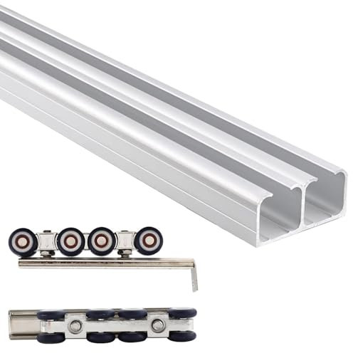 AMUFJJ Rail Porte coulissante Kit De Porte Coulissante Personnalisable avec Rail De Montage Au Plafond, 100-500 Cm, Système De Suivi Invisible pour Porte De Douche/Placard/Grange(105cm)