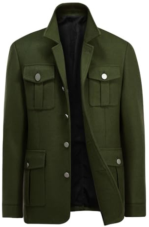 Allthemen Cappotto Uomo in Lana Corto Casual Parka Giacca Invernale Caldo Trench Sciolto con Risvolto Verde XXL