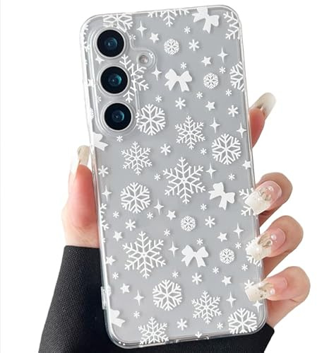 ZTOFERA Weihnachten Handyhülle für Samsung Galaxy S25 5G (6.2), Durchsichtig Weiche TPU Silikon Hülle mit Aesthetic Christmas Motiv Design für Mädchen Frauen Stoßfest Schutzhülle, Schneeflocke