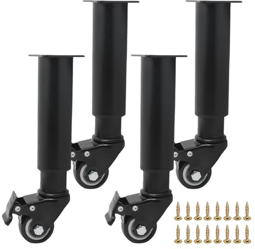 Höhenverstellbare Füße mit Rollen 4 Stück, Möbelrollen Verstellbar 360 Grad, Möbel/Tischbeine 245-360mm mit Rollen für Sofa Bett Schrank