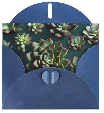 PEGQCVAM Grußkarte mit vielen Sukkulenten. Blaue Luxus-Perlglanz-Grußkarte, Premium-Karton für alle Anlässe