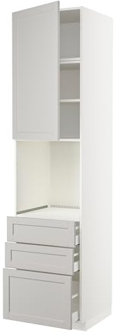 ProTuning METOD/MAXIMERA Hochkabine f Ofen mit Tür/3 Schubladen, Weiß/Lerhyttan Hellgrau, 60x60x240 cm