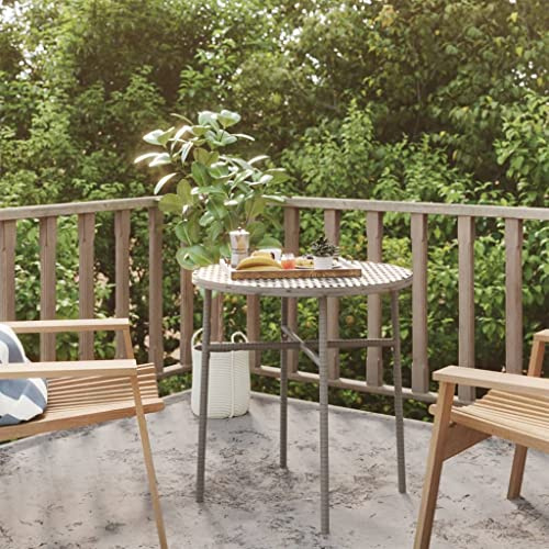 Teenpull Runder Beistelltisch Grau 45 cm, wetterfestes Poly Rattan, pulverbeschichteter Stahl, für Garten Balkon Terrasse, Outdoor Couchtisch Patio Tisch