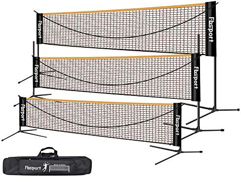 FBSPORT Badmintonnetz,Tennisnetz 3-6m Tragbares Volleyball Federballnetz Trainingsnetz,3 Höhen können eingestellt Werden zusammenklappbare Badminton-Netzablage,drinnen und draußen