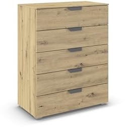 Rauch Möbel ADITIO, Kommode, Farbe Eiche Artisan, Breite 80 cm | Highboard im modernen Look, 5 Schubladen, Soft-Close-Funktion, für Schlafzimmer, Gästezimmer, Wohnzimmer, Garderobe, Flur