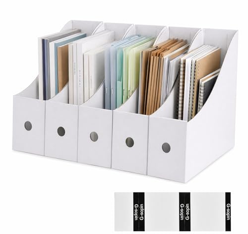 Duronge A4 Zeitschriftenhalter Kraftpapier Weiß, 5 Stück Zeitschriftensammler Aktenhalter Schreibtisch Stehsammler Pappe Schreibtisch Organizer für Datei Ordner Schreibwaren Bürobedarf