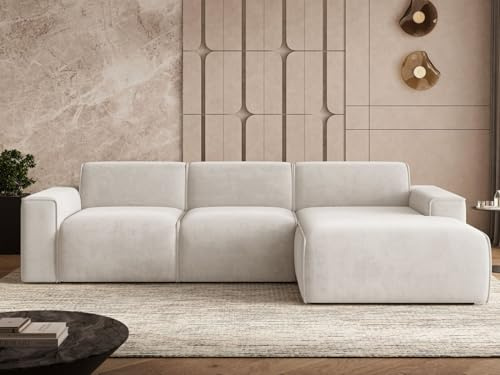 GRAINGOLD Lavia Ecksofa 310x165 cm, L-Form Sofa, Ecksofa für Wohnzimmer, Veloursstoff, 4-Sitzer Eckcouch, Modernes Design (Hellbeige, Rechts)