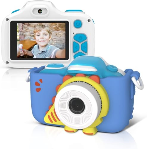 myFirst Kinderkamera 3 Full HD 16 MP Front-HD-Digitalkamera und Selfie- und Makroobjektiv-Speicherkartenspeicher bis zu 32 GB, Kinder-Digitalvideokamera inklusive stoßfester Hülle, Blau