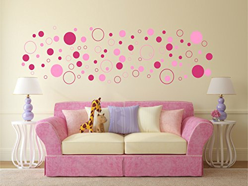 Wandtattoo 100 bunte Kreise - zweifarbig, pink hellrosa selbstklebend in Wunschfarben - Punkte, Dots, Wandaufkleber Wandtatoos Sticker Aufkleber für die Wand, Fensterbild, Tapetensticker