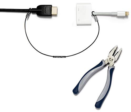 Patented Pre-Assembled Adapter Ties - Anti-Theft Cable Locks for Tools, Dongles, Tethers, Computer adapters. Steel Cable, Security Lock, Easy Installation with Free Crimping Tool