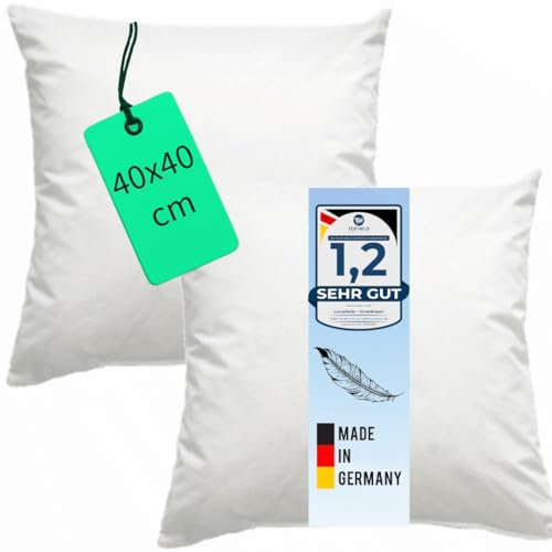 Luxusfeder 2er Sofakissen 40x40 cm Feder Füllung 350g - Bezug 100% Baumwolle - Federkissen - Kissenfüllung - Kisseninlett - Innenkissen - Öko-Tex