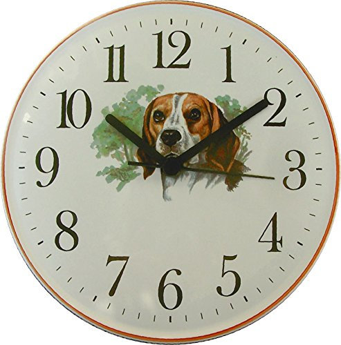 EVIT Artline 070406 Keramik Wanduhr Hund Beagle Beigerand handgemalt Quarzuhr