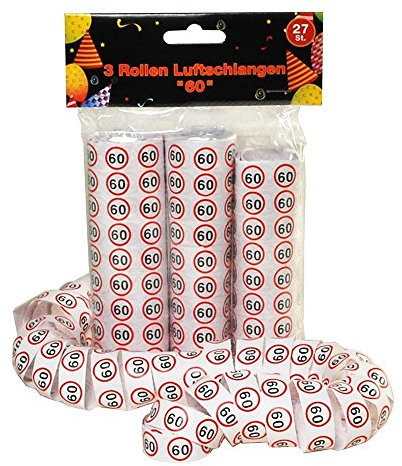 Udo Schmidt GmbH & Co Luftschlangen 3er Packung - DEKO Zum 60. Geburtstag - Papierschlange Bedruckt mit Verkehrsschild Zahl 60