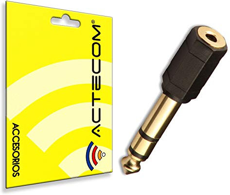 actecom® Adaptador de Audio Estéreo Jack 3.5mm Hembra a Jack 6.35 mm Macho Estereo | Adaptador conversor Jack 3.5 mm a 6.35 mm | Adaptador de Conector de Auriculares | PVC