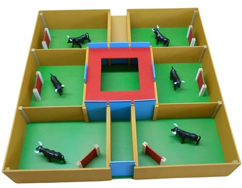 Toriles de Juguete Artesanales – Réplica Tradicional Española con Mecanismo Deslizante y 6 Toritos Incluidos - Ideal para Recoger Rápido Después de Jugar - AMBIENTS ARTESANIA