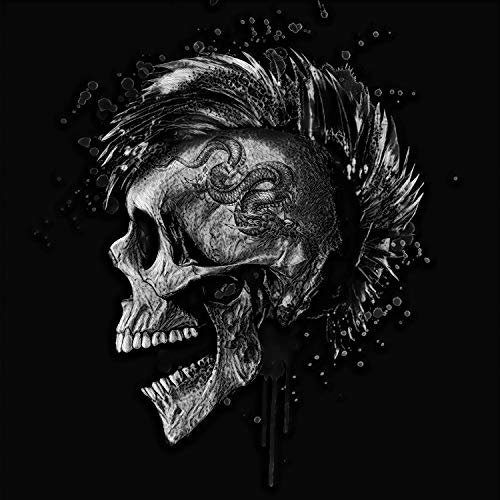Vlies Tapete XXL Poster Fototapete Totenkopf Iro Punk Drache Tattoo Farbe schwarz weiß, Größe 160 x 160 cm
