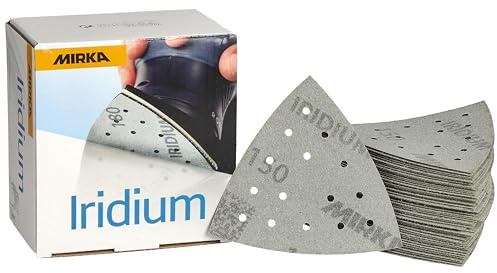 Mirka Schleifdreieck Iridium 93x93x93 mm 15-Loch Klett Korn 150 50 Stk | Premium-Schleifpapier für Lack Spachtel Grundierung Holz Stahl Mineralwerkstoffe Kunststoff ideal für vielseitiges Schleifen