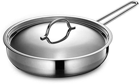 ZCXBHD Wok Poêle à Fondue En Acier Inoxydable 304 Fond Plat Poêle à Frire Antiadhésive Calibre 28cm